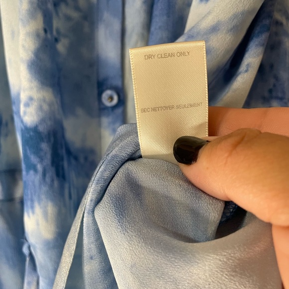 Rebecca Taylor size 2 silk blouse blue beige with waist tie to cinch - Picture 7 of 8